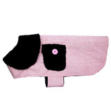 Pink dog coat with black detailing 