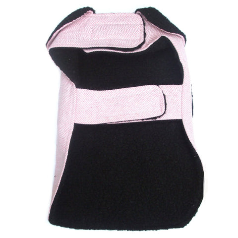 Pink herringbone dog vest with black collar from PA